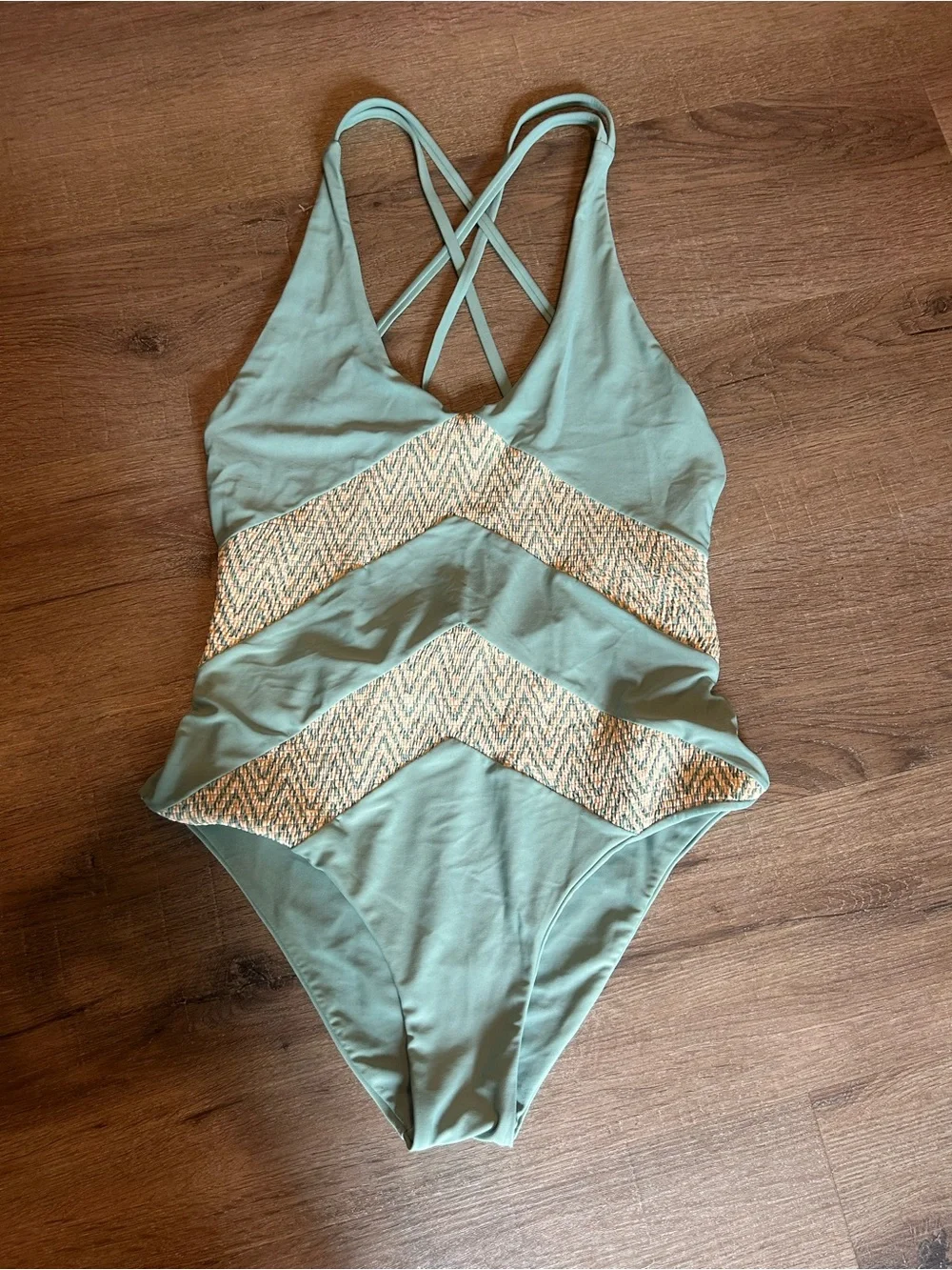 Tori Praver Swimwear One Piece Swimsuit Womens S Sage Green Smocked